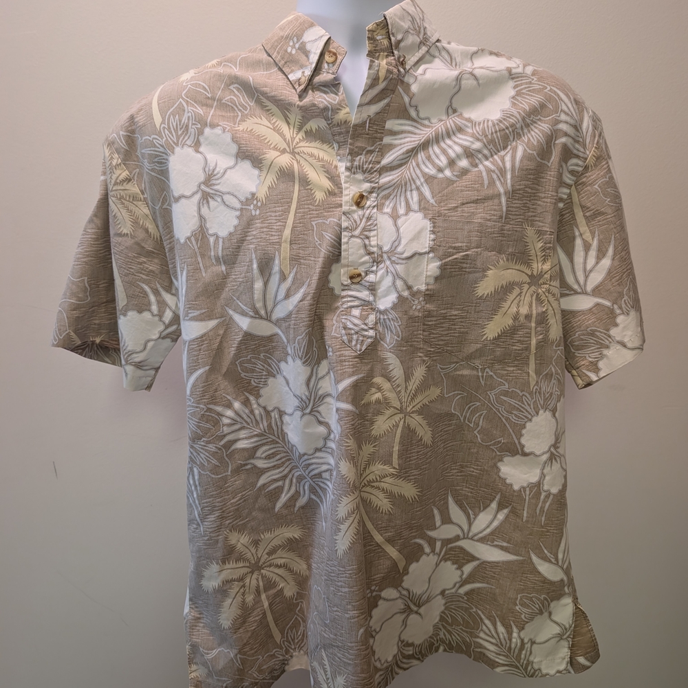 Casual Beige Floral Button-Down Camp Shirt